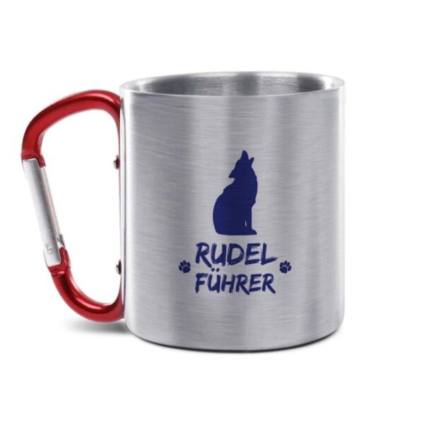 Die Edelstahl-Tasse mit praktischem Karabiner Henkel und witzigem Spruch - Rudelführer Blau - ist eine tolle Geschenkidee für Outdoorfans und ein...