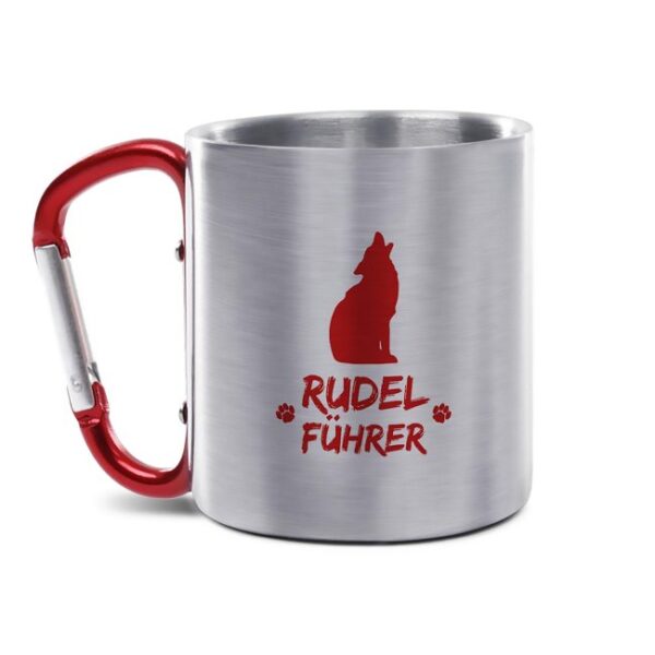 Die Edelstahl-Tasse mit praktischem Karabiner Henkel und witzigem Spruch - Rudelführer Rot - ist eine tolle Geschenkidee für Outdoorfans und ein...