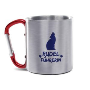 Die Edelstahl-Tasse mit praktischem Karabiner Henkel und witzigem Spruch - Rudelführerin Blau - ist eine tolle Geschenkidee für Outdoorfans und ein...