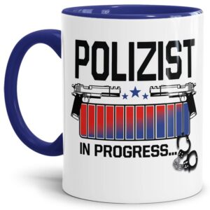 Polizei Tasse bedruckt mit lustigem Spruch - Polizist in Progress - das besondere Geschenk für eine Polizistin oder einen Polizist im...