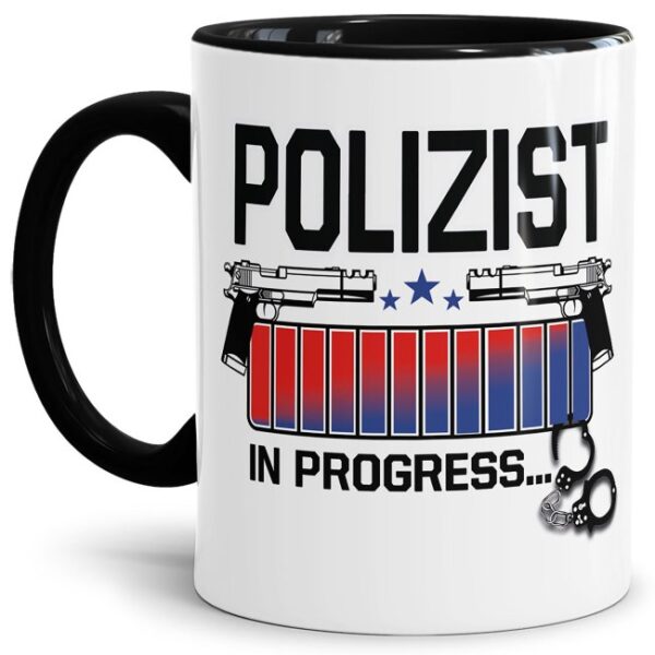 Polizei Tasse bedruckt mit lustigem Spruch - Polizist in Progress - das besondere Geschenk für eine Polizistin oder einen Polizist im...