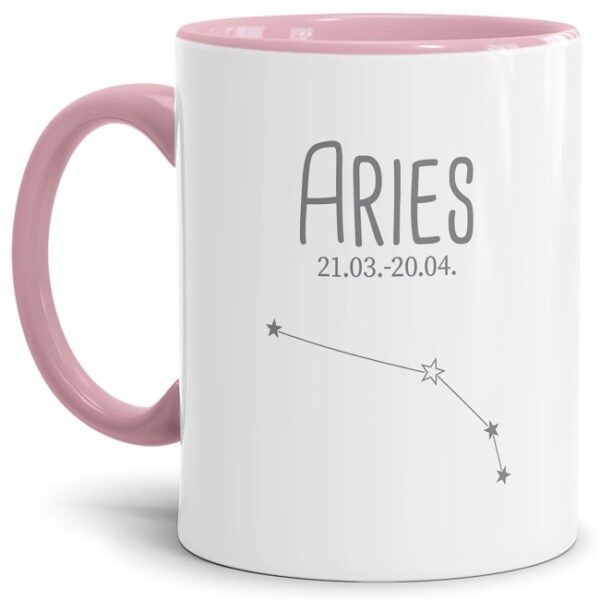 Liebevoll gestaltete Tasse in Rosa mit Sternzeichen Widder und Datum als perfektes Geburtstagsgeschenk für Freunde und Familie. Mit diese Tasse als...