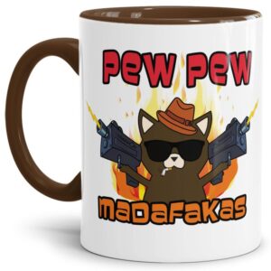 Lustige Tassen mit cooler Mafiosi-Katze und crazy Spruch - Pew Pew Madafakas - verrückte Katzen Tasse mit Trendmotiv. Perfekt als Geschenk für alle...