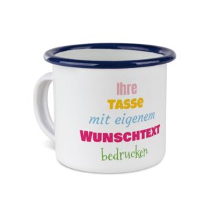 Nostalgie und Moderne in nur einer Tasse - Der Metallbecher aus Emaille ist wieder voll im Trend. Bedruckt mit deinem ganz persönlichen Wunschtext...