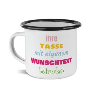 Nostalgie und Moderne in nur einer Tasse - Der Metallbecher aus Emaille ist wieder voll im Trend. Bedruckt mit deinem ganz persönlichen Wunschtext...