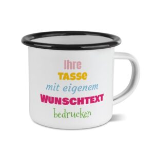 Nostalgie und Moderne in nur einer Tasse - Der Metallbecher aus Emaille ist wieder voll im Trend. Bedruckt mit deinem ganz persönlichen Wunschtext...