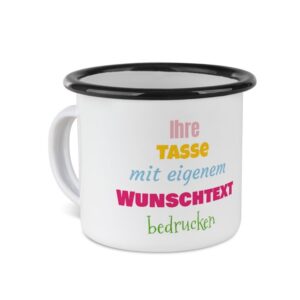 Nostalgie und Moderne in nur einer Tasse - Der Metallbecher aus Emaille ist wieder voll im Trend. Bedruckt mit deinem ganz persönlichen Wunschtext...