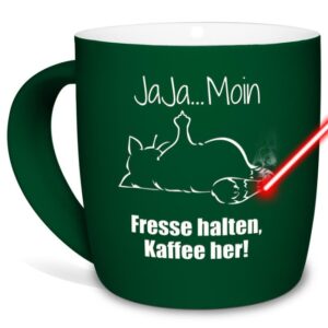 Tasse mit Gravur in Grün mit witzigem Motiv - Fresse halten