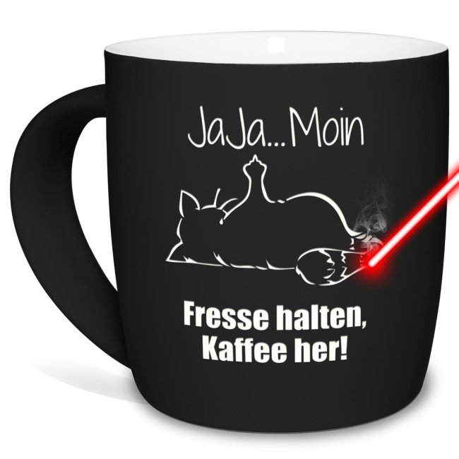 Tasse mit Gravur in Rot mit witzigem Motiv - Fresse halten