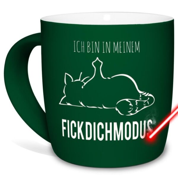 Tasse mit Gravur in Grün mit witzigem Motiv - Ich bin in meinem Fick-Dich-Modus - für Arbeit