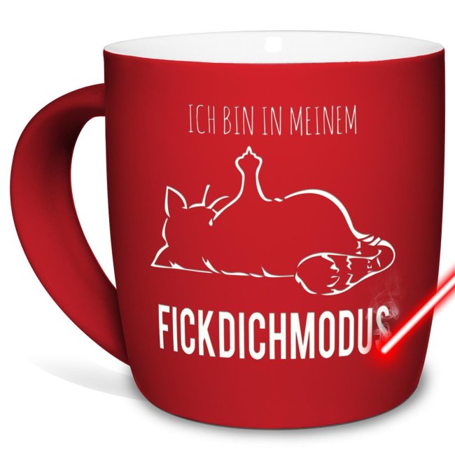 Tasse mit Gravur in Rot mit witzigem Motiv - Ich bin in meinem Fick-Dich-Modus - für Arbeit