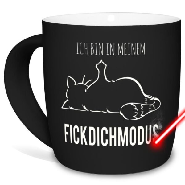 Tasse mit Gravur in Schwarz mit witzigem Motiv - Ich bin in meinem Fick-Dich-Modus - für Arbeit