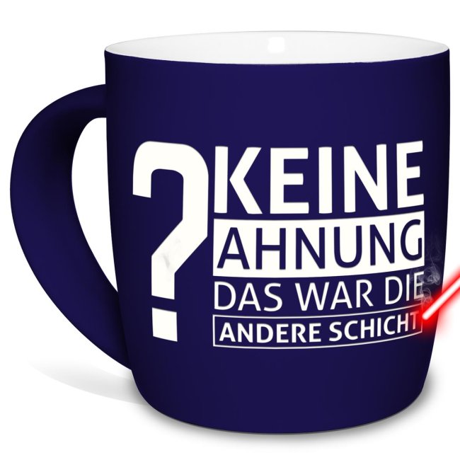 Blaue Tasse graviert mit lustigem Spruch - Keine Ahnung