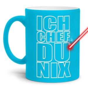 Gravierte Tasse mit Spruch - Ich Chef Du Nix - Lasergravur mit einzigartigem 3-D-Effekt - eine lustige Bürotasse für den Schreibtisch