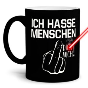 Gravierte Tasse mit Spruch - Ich hasse Menschen - Lasergravur mit einzigartigem 3-D-Effekt - eine lustige Bürotasse für den Schreibtisch