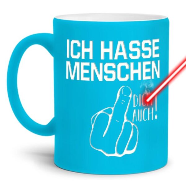 Gravierte Tasse mit Spruch - Ich hasse Menschen - Lasergravur mit einzigartigem 3-D-Effekt - eine lustige Bürotasse für den Schreibtisch