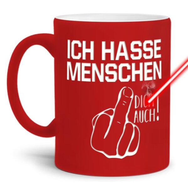 Gravierte Tasse mit Spruch - Ich hasse Menschen - Lasergravur mit einzigartigem 3-D-Effekt - eine lustige Bürotasse für den Schreibtisch