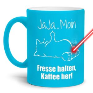 Gravierte Tasse mit Spruch - Jaja Moin - Lasergravur mit einzigartigem 3-D-Effekt - eine lustige Bürotasse für den Schreibtisch