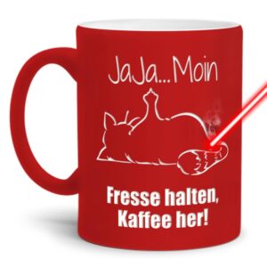 Gravierte Tasse mit Spruch - Jaja Moin - Lasergravur mit einzigartigem 3-D-Effekt - eine lustige Bürotasse für den Schreibtisch