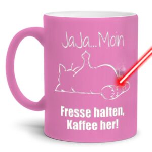 Gravierte Tasse mit Spruch - Jaja Moin - Lasergravur mit einzigartigem 3-D-Effekt - eine lustige Bürotasse für den Schreibtisch