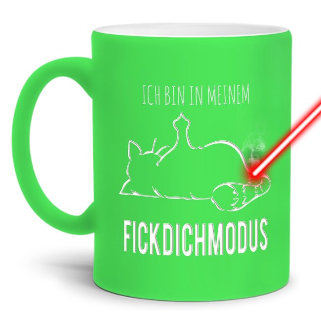 Neon Gravierte Tasse mit Spruch - Fick dich Modus - Lasergravur mit einzigartigem 3-D-Effekt - eine lustige Bürotasse für den Schreibtisch