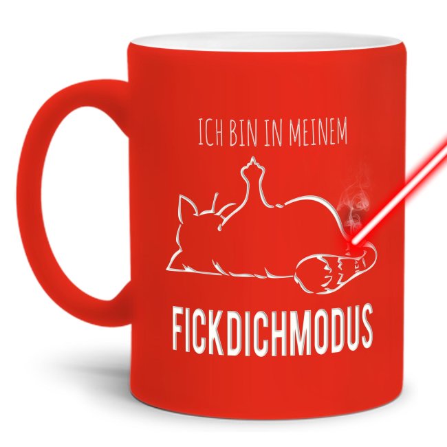 Neon Gravierte Tasse mit Spruch - Fick dich Modus - Lasergravur mit einzigartigem 3-D-Effekt - eine lustige Bürotasse für den Schreibtisch