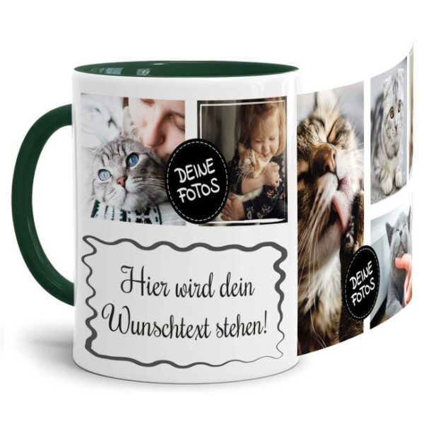 Bedruckte Tasse mit Fotocollage aus hochwertiger Keramik bestehend aus 6 Fotos und Rahmen für Deinen persönlichen Wunschtext - liebevoll gestaltet...