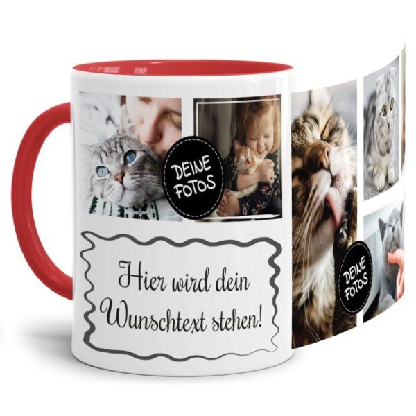 Bedruckte Tasse mit Fotocollage aus hochwertiger Keramik bestehend aus 6 Fotos und Rahmen für Deinen persönlichen Wunschtext - liebevoll gestaltet...