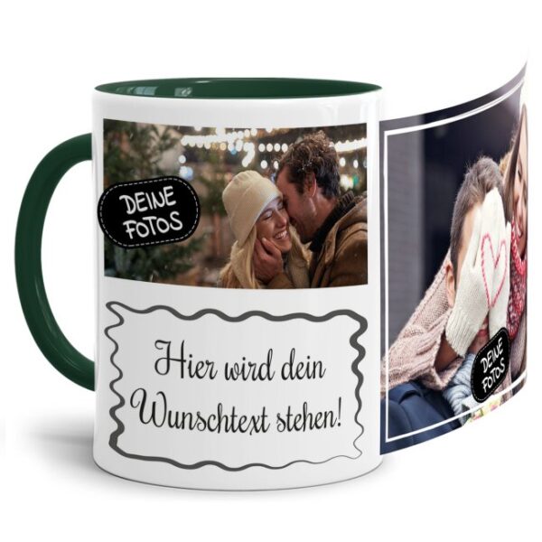 Bedruckte Tasse mit Fotocollage aus hochwertiger Keramik bestehend aus 2 Fotos und Rahmen für Deinen persönlichen Wunschtext - liebevoll gestaltet...