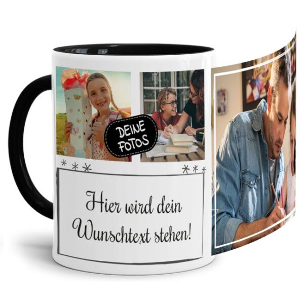 Bedruckte Tasse mit Fotocollage aus hochwertiger Keramik bestehend aus 3 Fotos und Rahmen für Deinen persönlichen Wunschtext - liebevoll gestaltet...