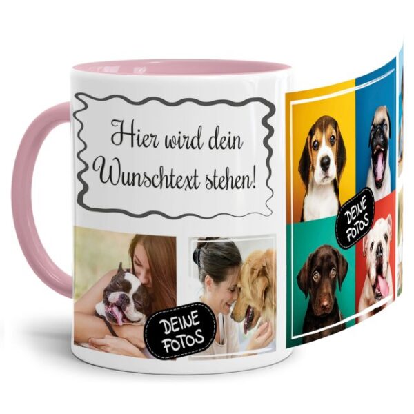 Bedruckte Tasse mit Fotocollage aus hochwertiger Keramik bestehend aus 5 Fotos und Rahmen für Deinen persönlichen Wunschtext - liebevoll gestaltet...