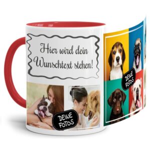 Bedruckte Tasse mit Fotocollage aus hochwertiger Keramik bestehend aus 5 Fotos und Rahmen für Deinen persönlichen Wunschtext - liebevoll gestaltet...