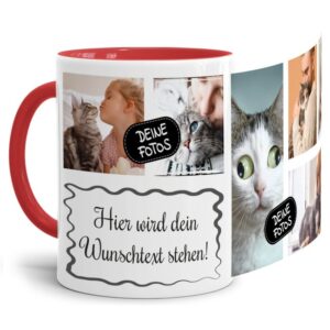 Bedruckte Tasse mit Fotocollage aus hochwertiger Keramik bestehend aus 6 Fotos und Rahmen für Deinen persönlichen Wunschtext - liebevoll gestaltet...