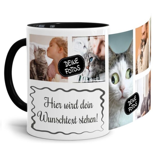 Bedruckte Tasse mit Fotocollage aus hochwertiger Keramik bestehend aus 6 Fotos und Rahmen für Deinen persönlichen Wunschtext - liebevoll gestaltet...