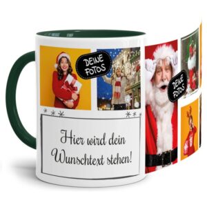 Bedruckte Tasse mit Fotocollage aus hochwertiger Keramik bestehend aus 7 Fotos und Rahmen für Deinen persönlichen Wunschtext - liebevoll gestaltet...