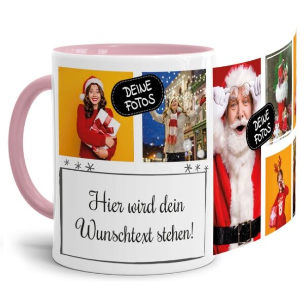 Bedruckte Tasse mit Fotocollage aus hochwertiger Keramik bestehend aus 7 Fotos und Rahmen für Deinen persönlichen Wunschtext - liebevoll gestaltet...