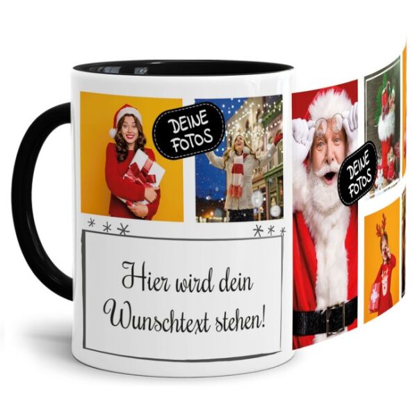 Bedruckte Tasse mit Fotocollage aus hochwertiger Keramik bestehend aus 7 Fotos und Rahmen für Deinen persönlichen Wunschtext - liebevoll gestaltet...