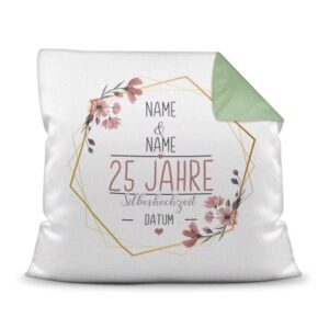 Liebevoll gestaltetes Kissen als Geschenk zur Silberhochzeit - Personalisierbares Kissen mit Namen und Datum. Eine schöne Geschenkidee zum...