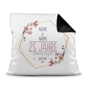 Liebevoll gestaltetes Kissen als Geschenk zur Silberhochzeit - Personalisierbares Kissen mit Namen und Datum. Eine schöne Geschenkidee zum...