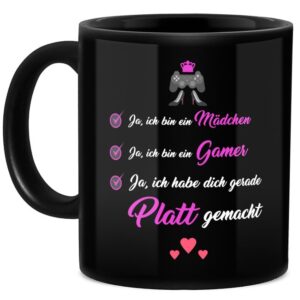 Gamer-Tassen mit witzigem Spruch für Gamer-Girls und Zockerinnen. Eine coole Statement-Tasse mit lustigem Spruch für zu Hause oder Büro aus...