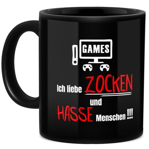 Gamer-Tassen mit witzigem Spruch für Gamer und Zocker - Ich liebe Zocken und hasse Menschen. Eine coole Statement-Tasse mit lustigem Spruch für zu...