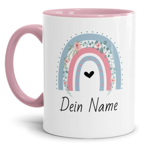 Liebevoll gestaltete Namenstasse für Kinder mit trendigem Regenbogen in der Farbvariante Hellblau/Rosa zum Verschenken. Ein tolles Geschenk zum...