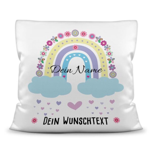 Süßes Namenkissen mit Regenbogen und Wolken - kann mit Wunschtext ergänzt werden. Als Geschenk zu jedem Anlass zu verschenken. Über dieses...