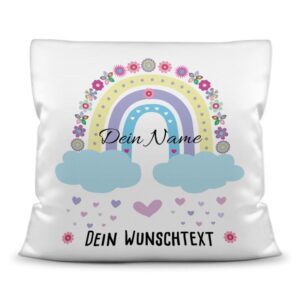 Süßes Namenkissen mit Regenbogen und Wolken - kann mit Wunschtext ergänzt werden. Als Geschenk zu jedem Anlass zu verschenken. Über dieses...