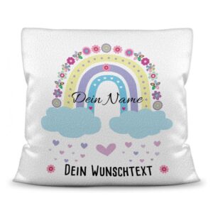 Süßes Namenkissen mit Regenbogen und Wolken - kann mit Wunschtext ergänzt werden. Als Geschenk zu jedem Anlass zu verschenken. Über dieses...