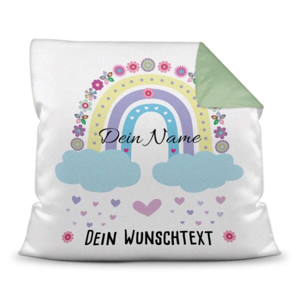 Süßes Namenkissen mit Regenbogen und Wolken - kann mit Wunschtext ergänzt werden. Als Geschenk zu jedem Anlass zu verschenken. Über dieses...