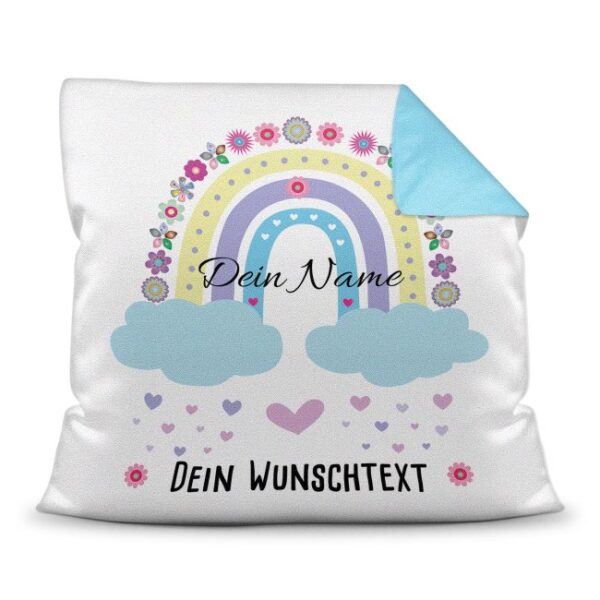 Süßes Namenkissen mit Regenbogen und Wolken - kann mit Wunschtext ergänzt werden. Als Geschenk zu jedem Anlass zu verschenken. Über dieses...