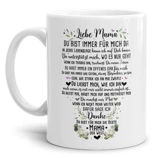 Süße Spruchtasse für Mama - Danke Mama. Edler Kaffeebecher als besonderes Dankegeschenk für Mama. Bestes Muttertagsgeschenk oder...