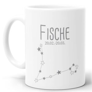 Tasse mit Sternbild für Astrologie-Fans als Geburtstagsgeschenk. Hochwertige Keramiktasse mit Sternzeichen Fische als Geschenkidee für Freunde und...