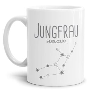 Tasse mit Sternbild für Astrologie-Fans als Geburtstagsgeschenk. Hochwertige Keramiktasse mit Sternzeichen Jungfrau als Geschenkidee für Freunde...